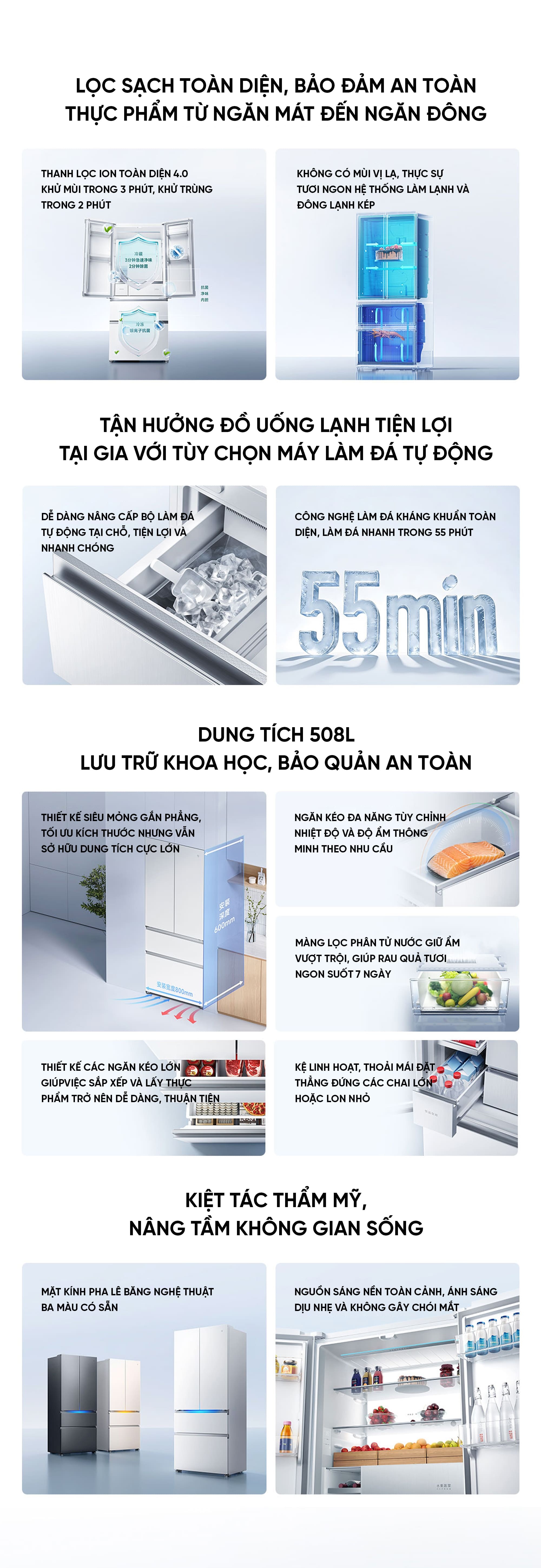 Tủ lạnh Xiaomi mijia 508L Pro Kiểu Pháp 2026 Pha Lê Có Đá Rơi i.on 4.0