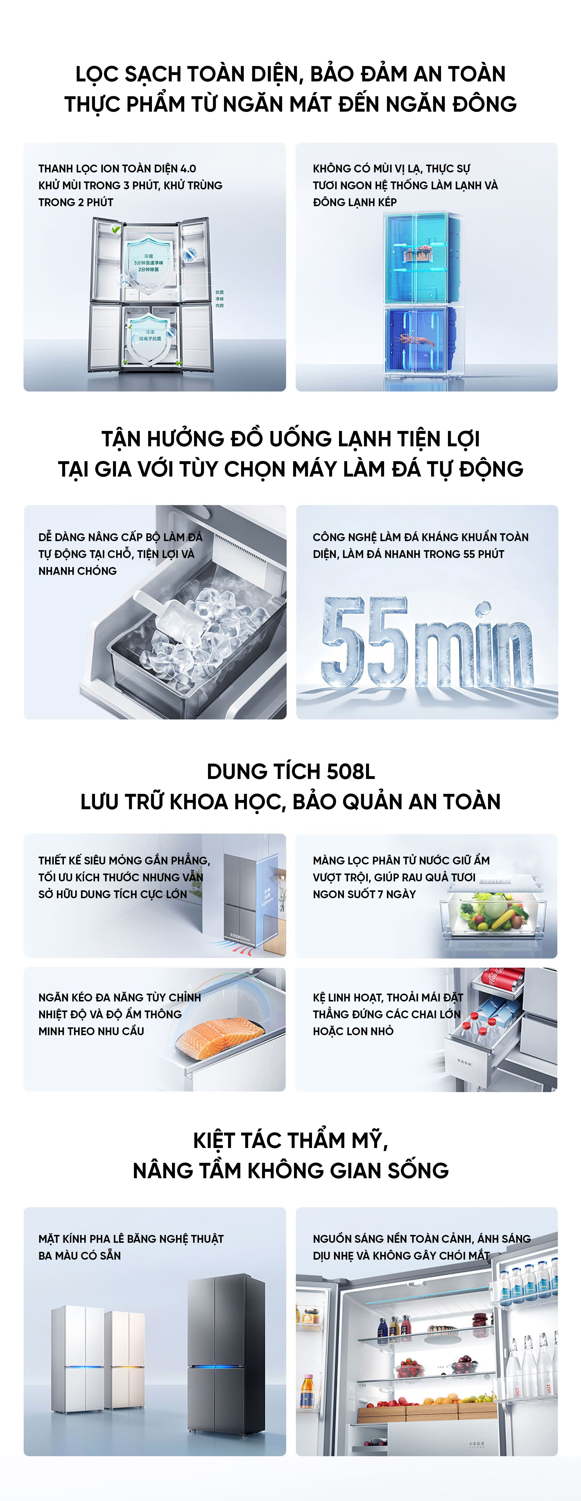 Tủ lạnh Xiaomi mijia 508L Pro 2026 đá rơi ,mặt đá pha lê
