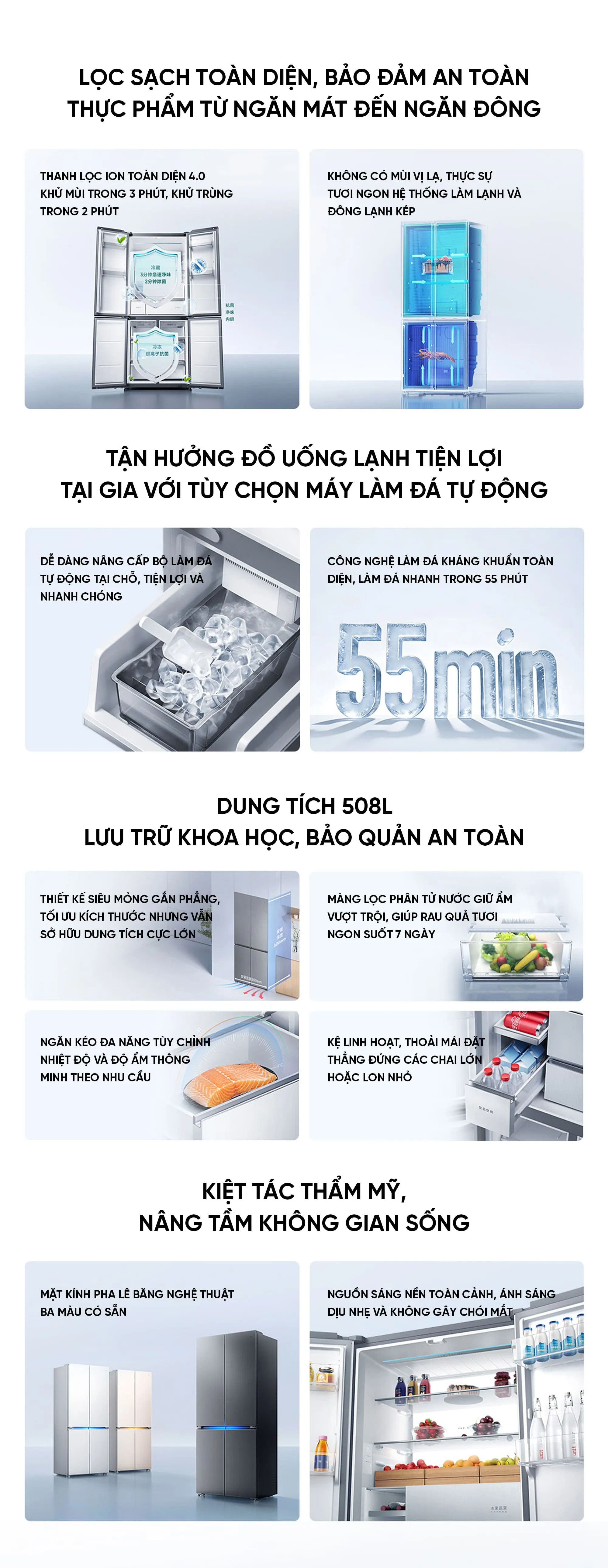 Tủ lạnh Xiaomi mijia 508L Pro 2026 Pha Lê Có Đá Rơi i.on 4.0