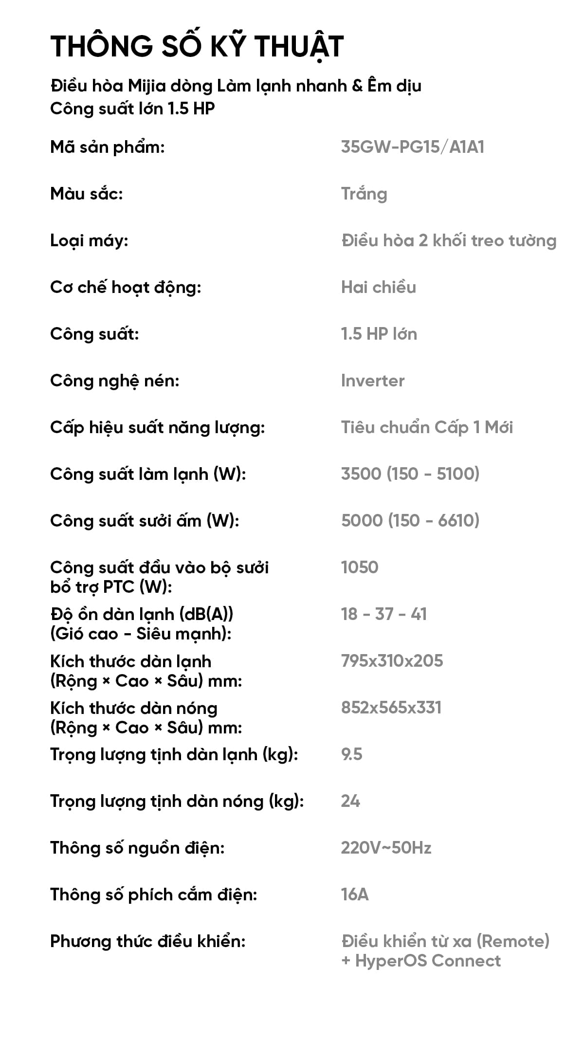 Điều Hòa Xiaomi Mijia 2 Chiều 1.5 HP 35GW-PG15/A1A1