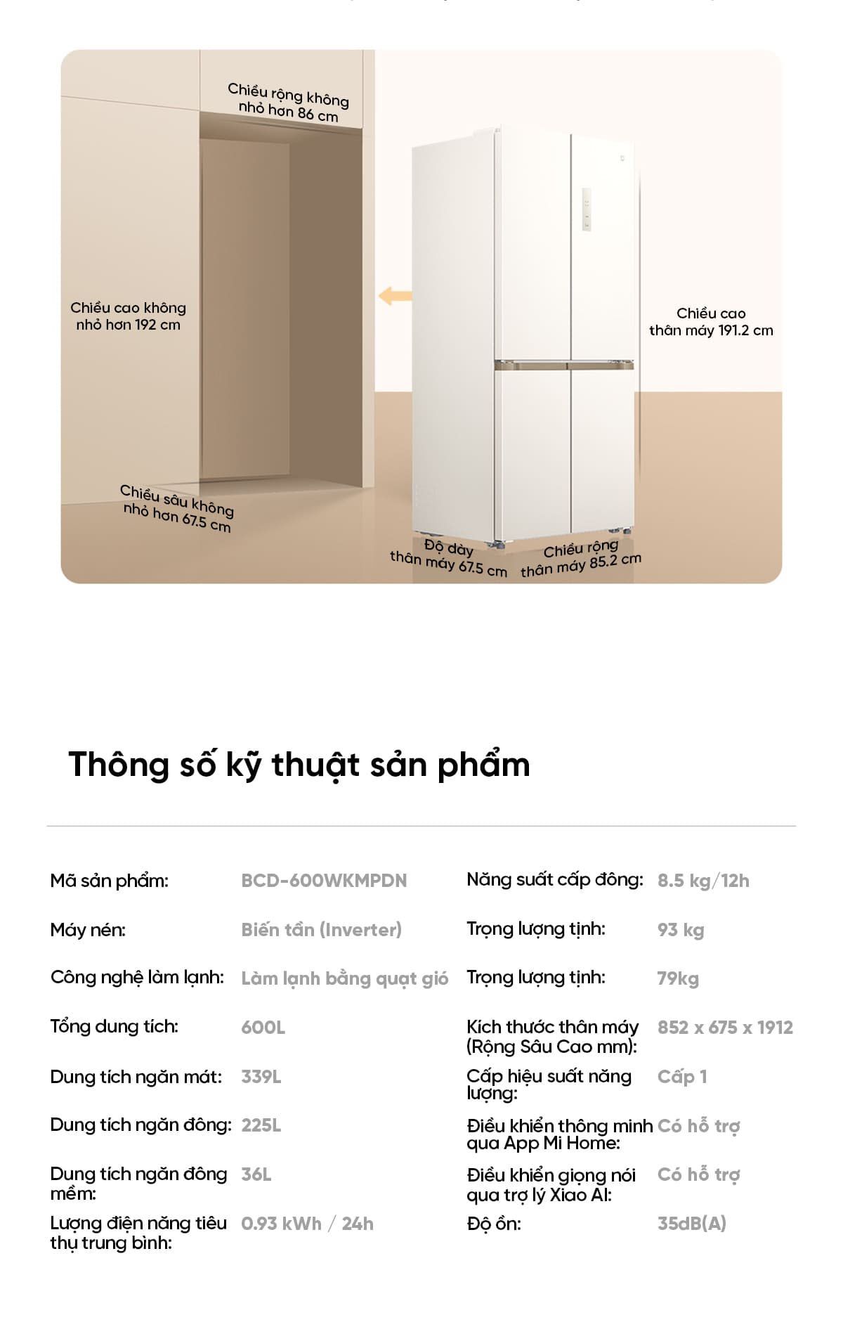 Tủ Lạnh 4 Cánh Xiaomi Mijia 600L Pro