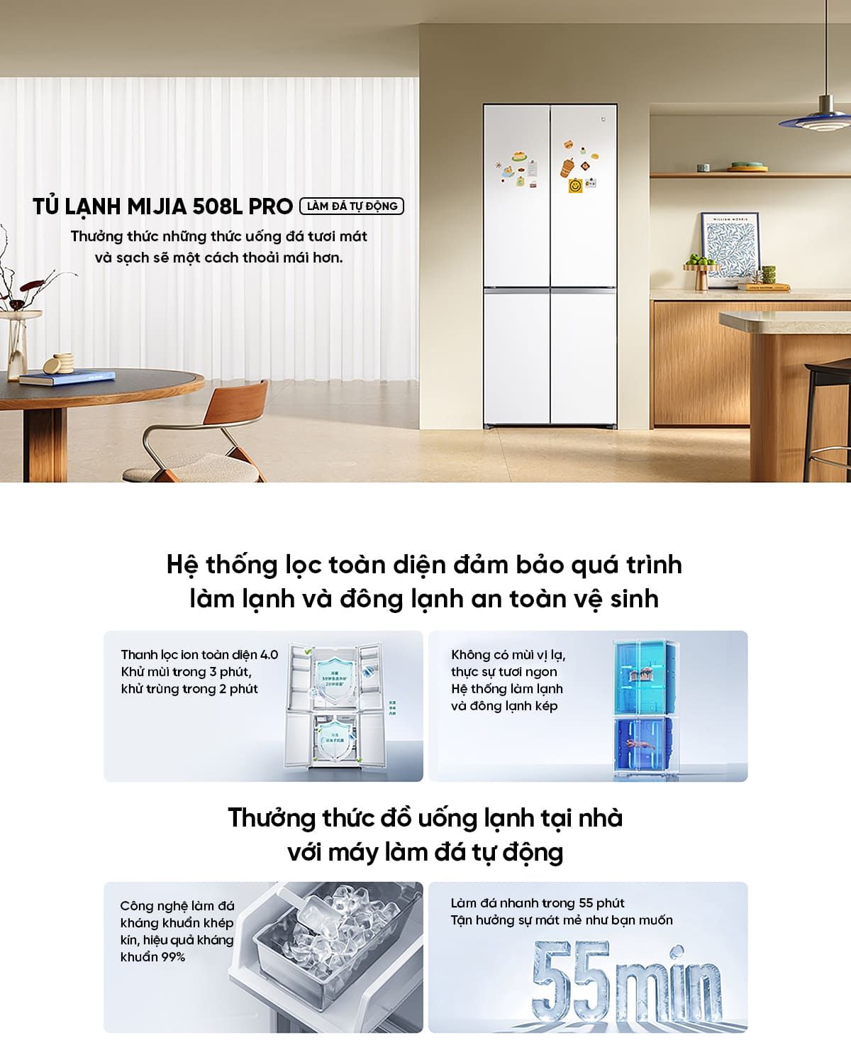 Tủ Lạnh 508L Pro 2026 Làm Đá Tự Động