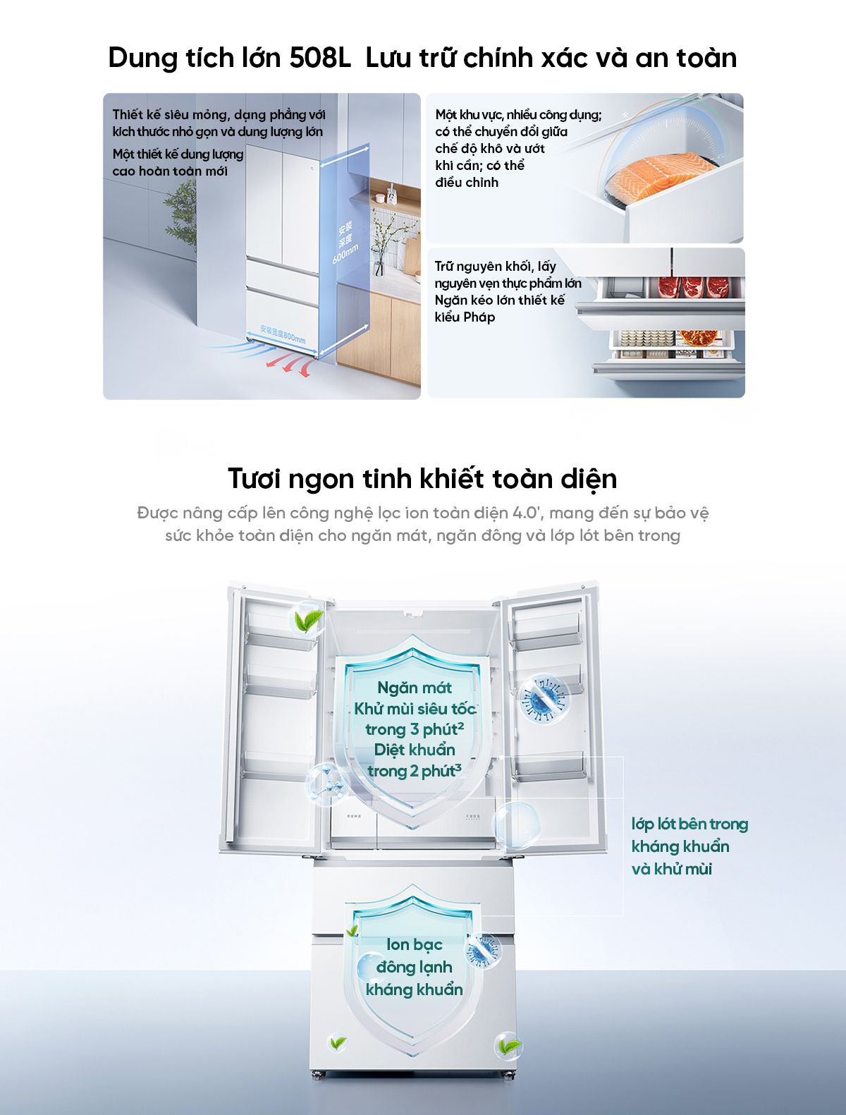 Tủ Lạnh 508L Pro Kiểu pháp 2026 Làm Đá Tự Động