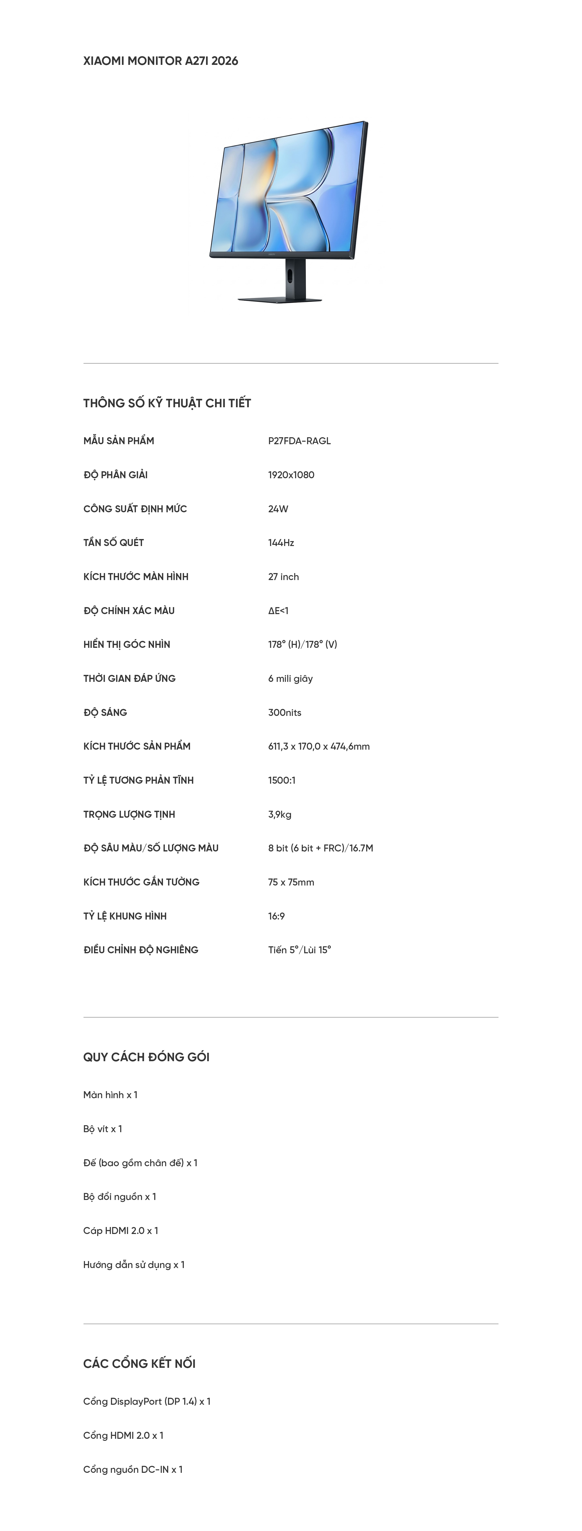 Màn Hình XIAOMI A27i (Phiên bản 2026)