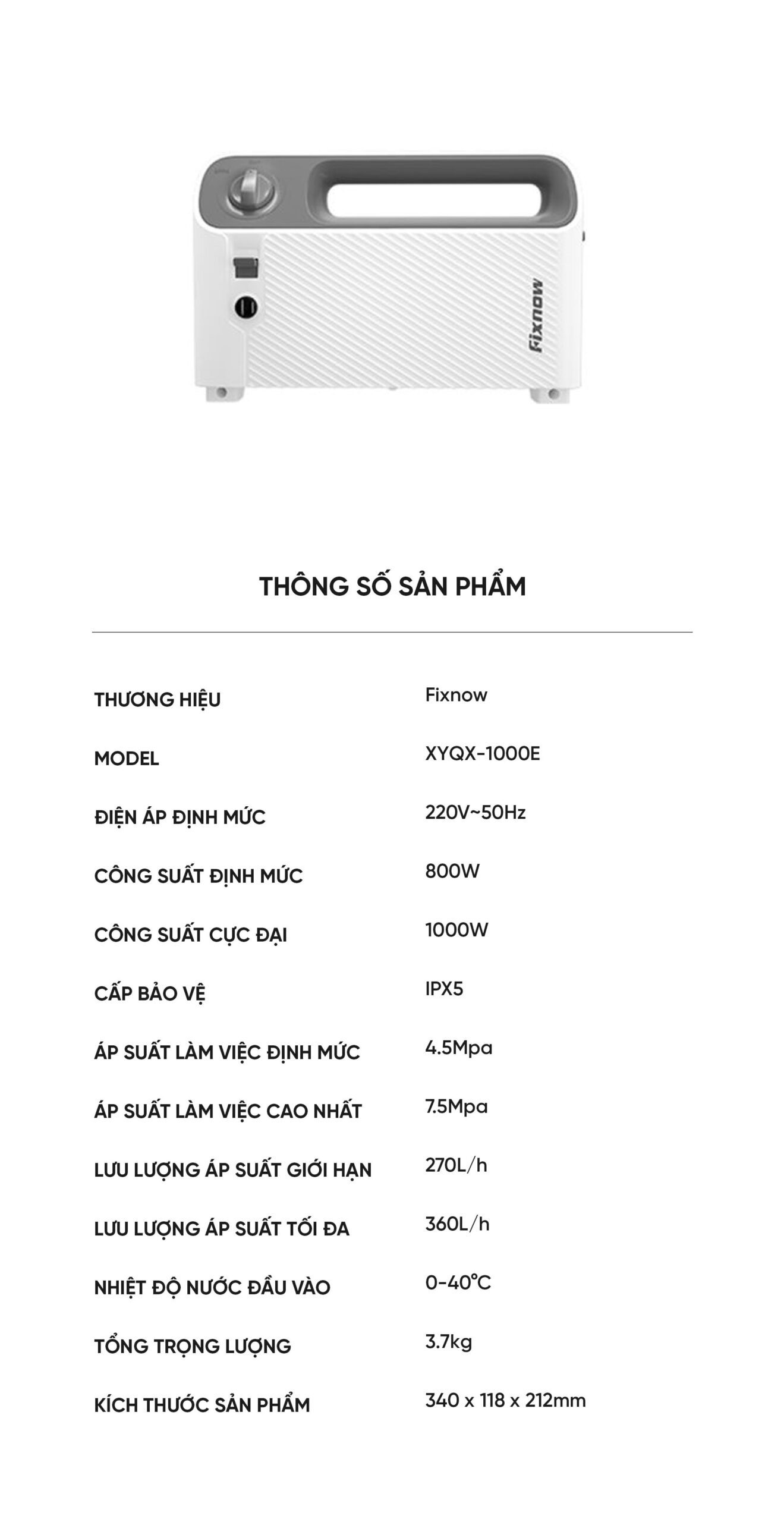 Máy phun rửa áp lực AC 1000W Fixnow XYQX-1000E