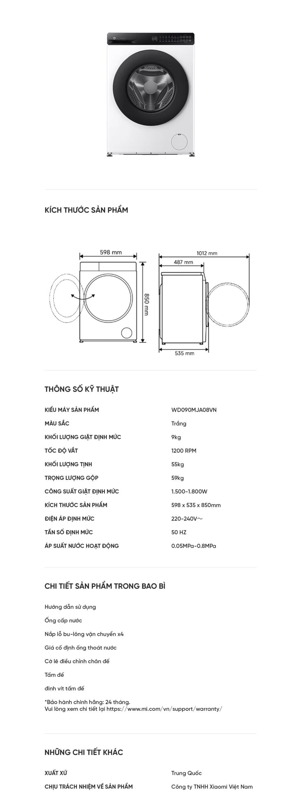 Máy Giặt Xiaomi Mijia Front Load Washer 9kg chỉ giặt