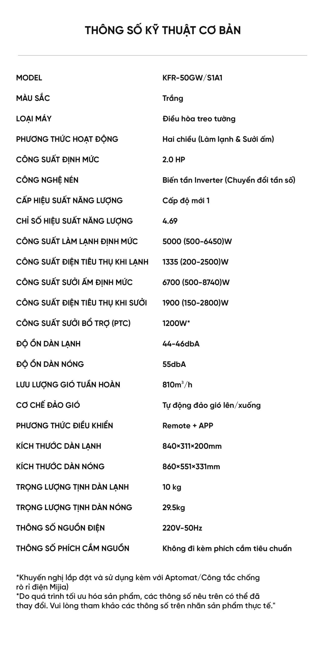 Điều Hoà Xiaomi Mijia 2026 KFR50GW-S1A1 2HP 18000Btu Tiết Kiệm Điện Cấp 1