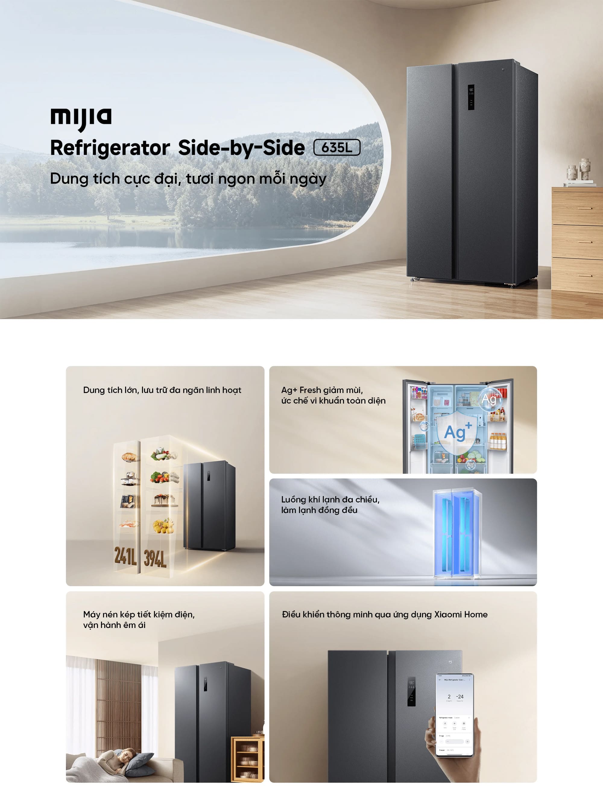 Tủ Lạnh Xiaomi Mijia 2 cánh Refrigerator Side-by-Side 635L