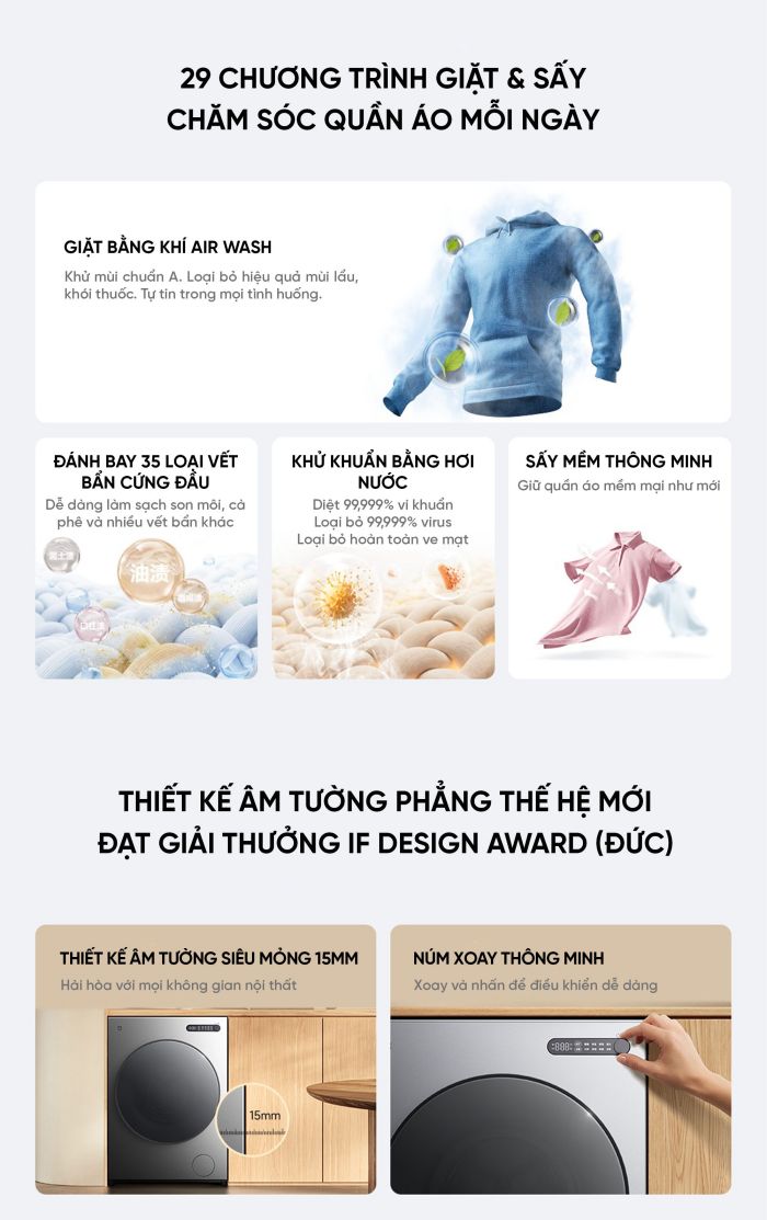 Máy Giặt Sấy 2 Trong 1 Xiaomi Mijia 13kg (Sấy 9kg) - Điều Khiển Thông Minh App Mijia