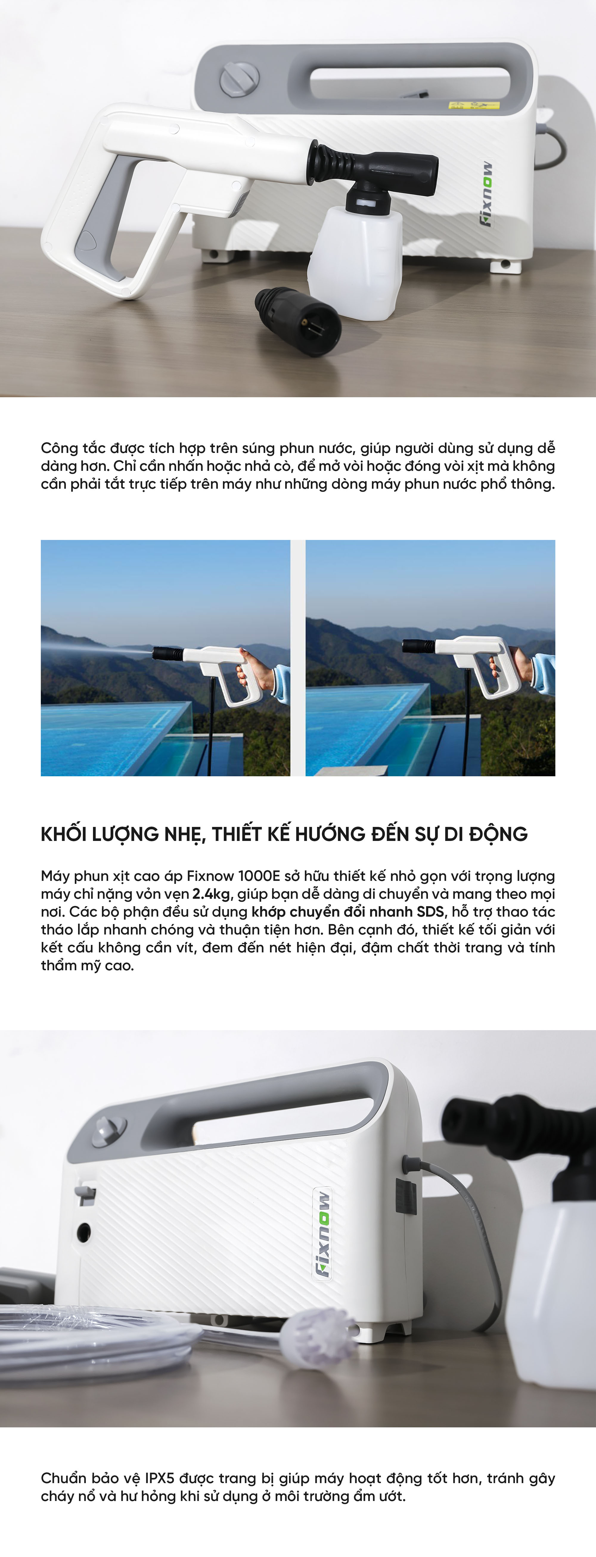 Máy phun rửa áp lực AC 1000W Fixnow XYQX-1000E
