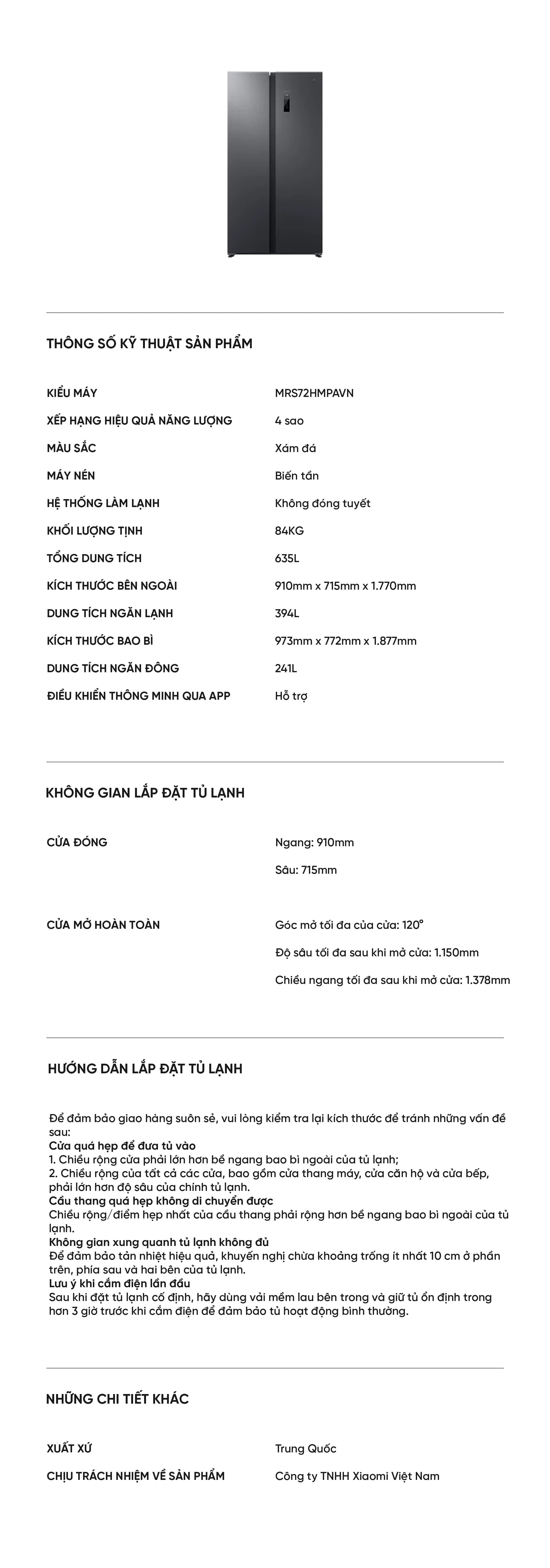 Tủ Lạnh Xiaomi Mijia 2 cánh Refrigerator Side-by-Side 635L