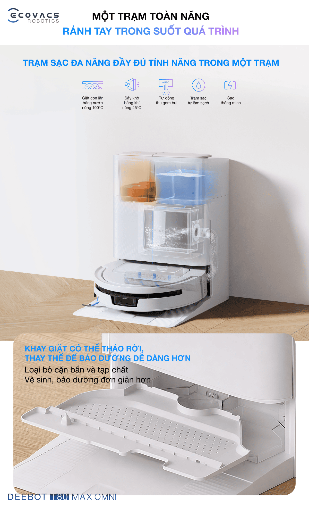 Robot hút bụi lau nhà Ecovacs Deebot T80 Max Omni