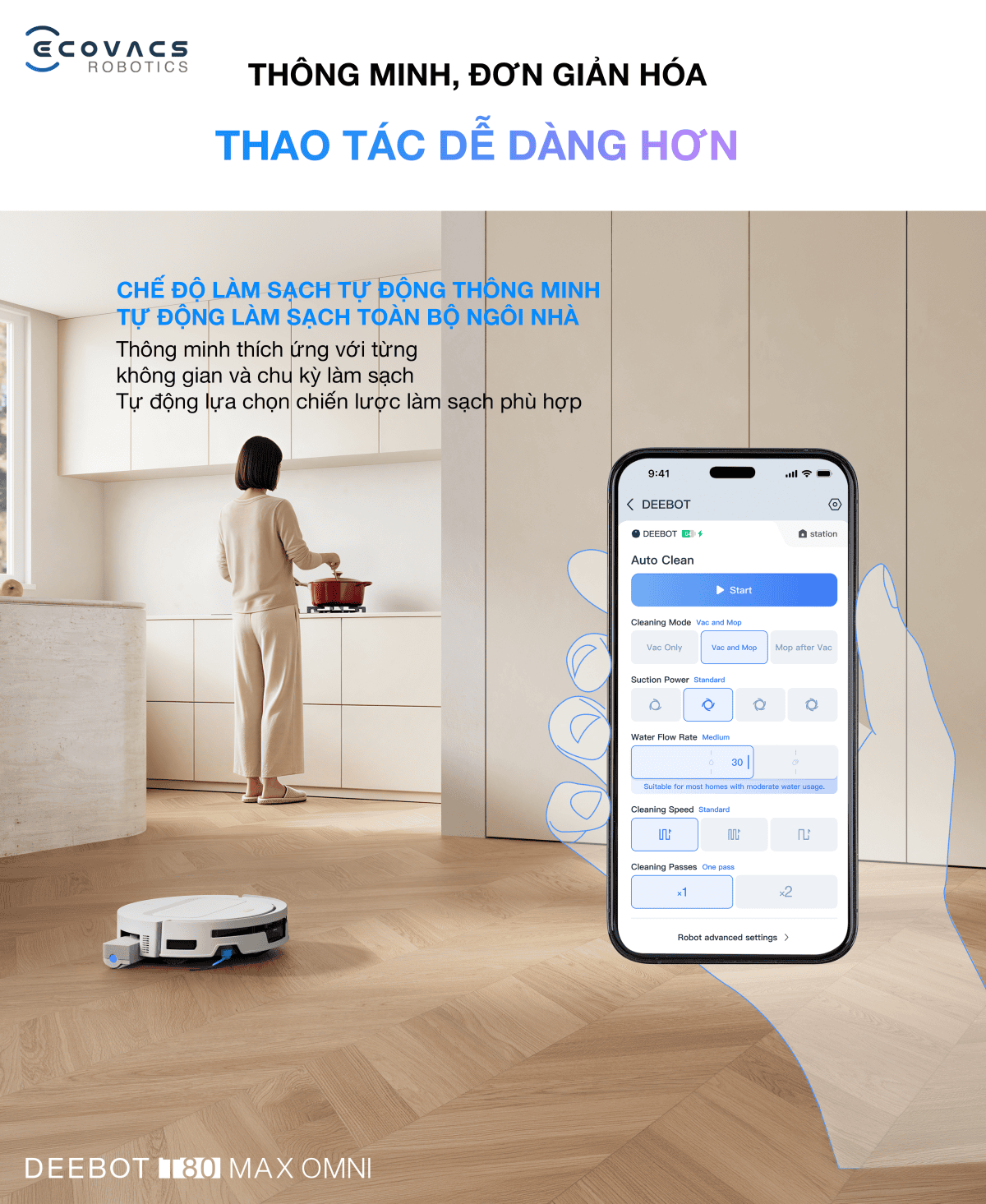 Robot hút bụi lau nhà Ecovacs Deebot T80 Max Omni