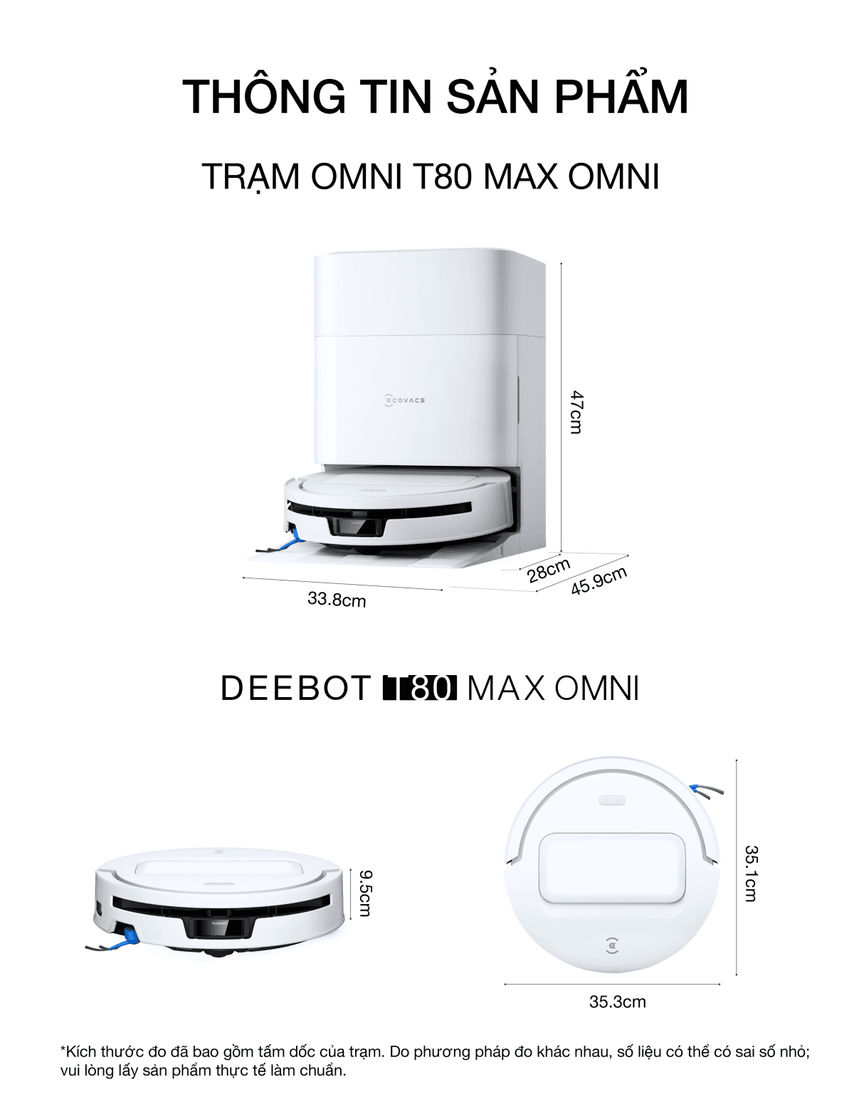 Robot hút bụi lau nhà Ecovacs Deebot T80 Max Omni