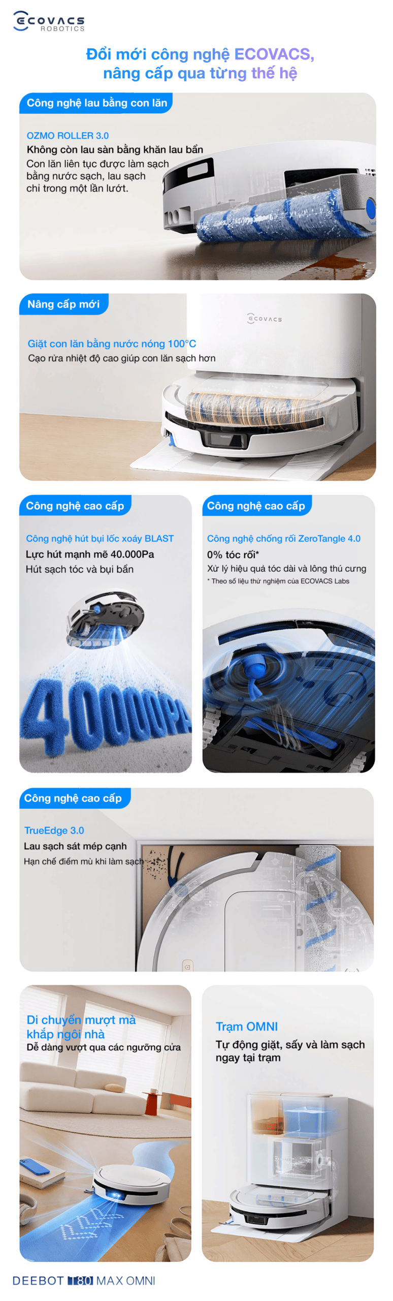 Robot hút bụi lau nhà Ecovacs Deebot T80 Max Omni