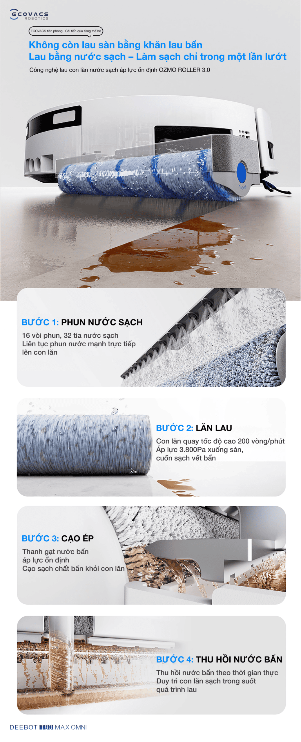 Robot hút bụi lau nhà Ecovacs Deebot T80 Max Omni