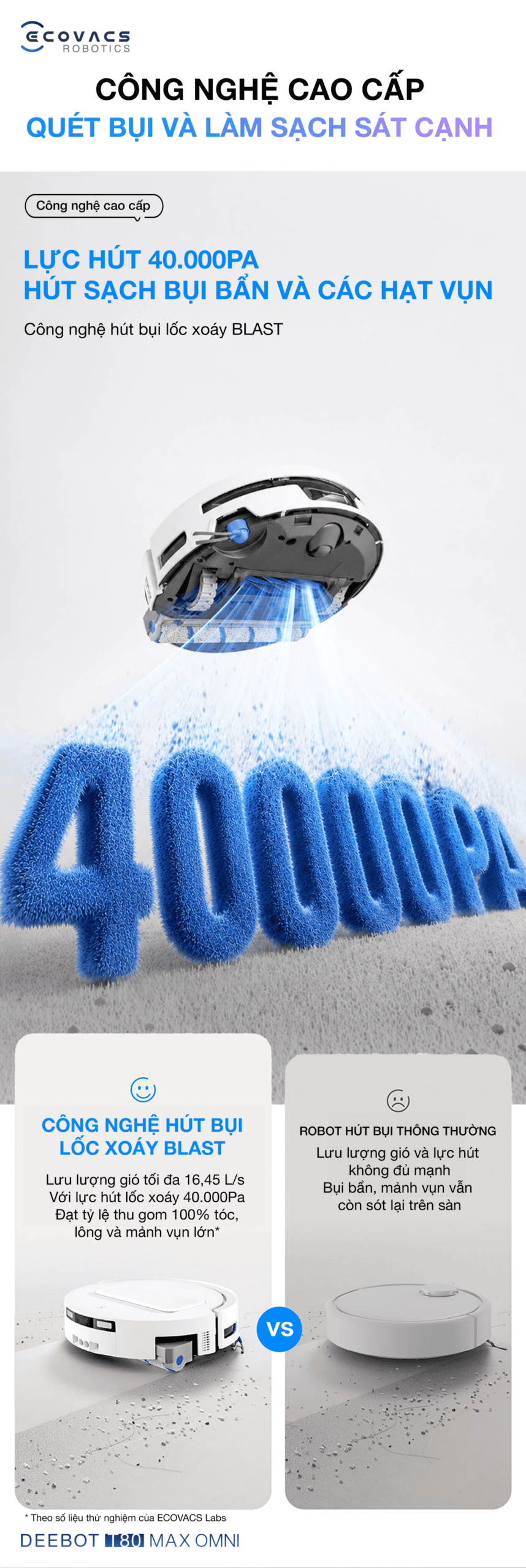 Robot hút bụi lau nhà Ecovacs Deebot T80 Max Omni